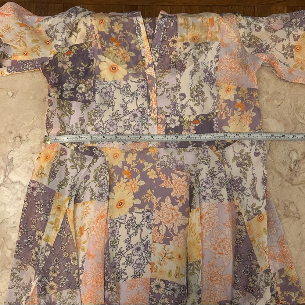 NWT LOFT Women’s Medium Floral Godet Split Neck Swing Dress Purple - Picture 11 of 14